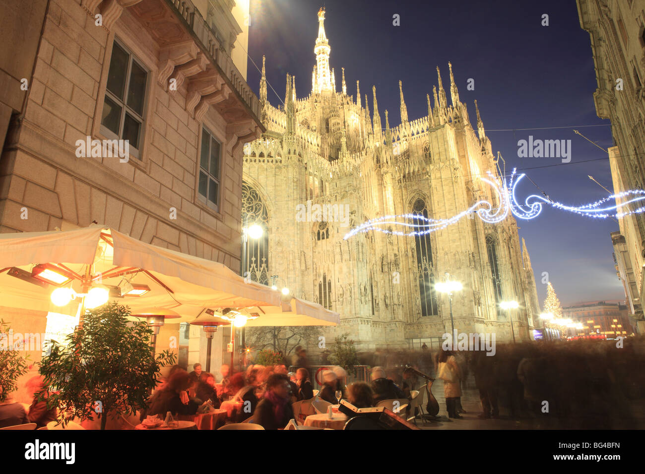 People in a Restaurant at Christmas, Milan, Lombardy, Italy, Europe Stock Photo