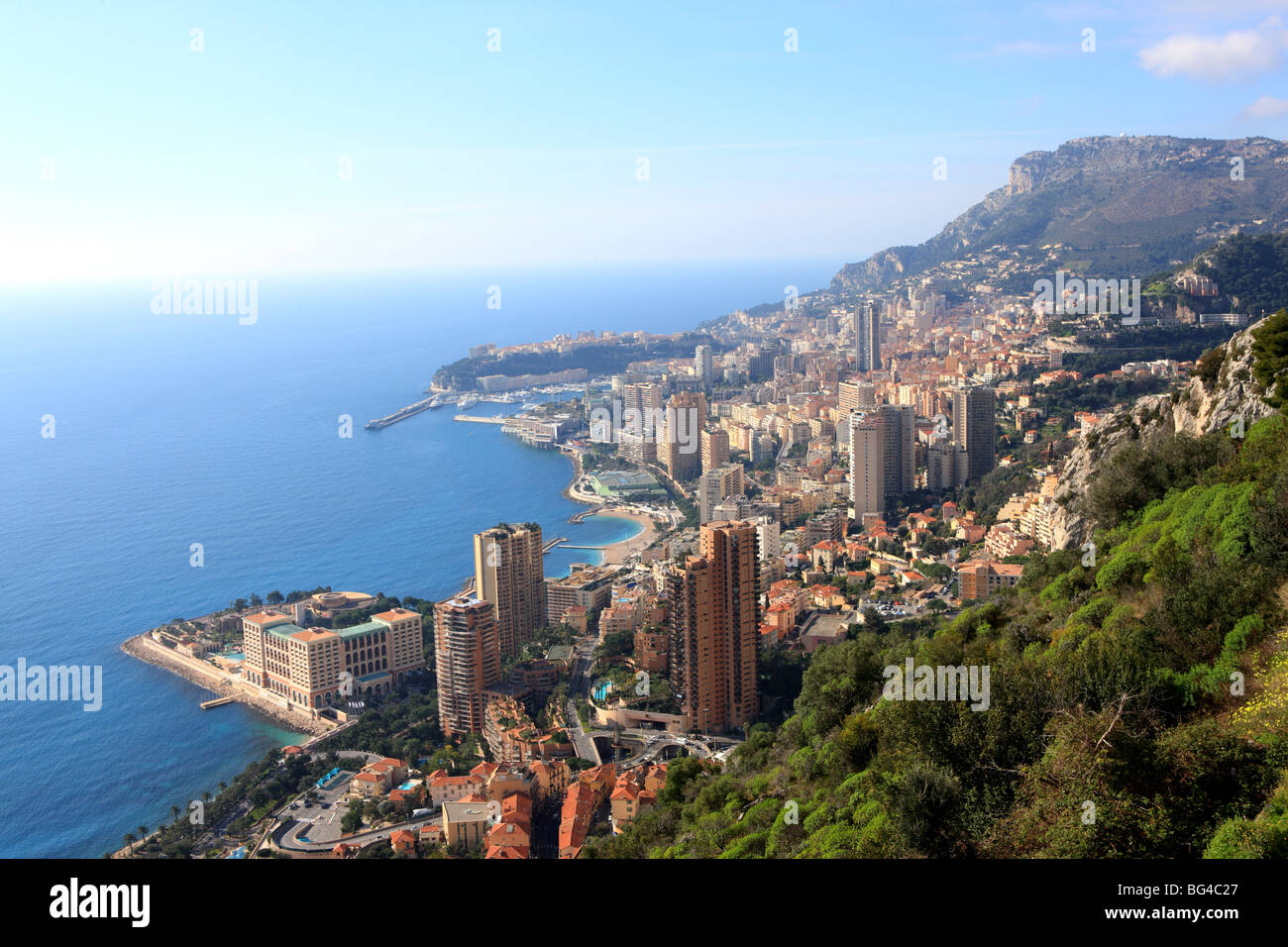 Elevated view over the city, Monte Carlo, Monaco, Cote d'Azur, Mediterranean, Europe Stock Photo