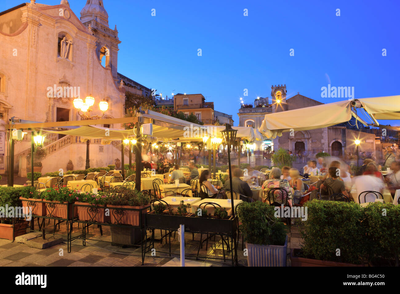 People in a restaurant, Taormina, Sicily, Italy, Europe Stock Photo