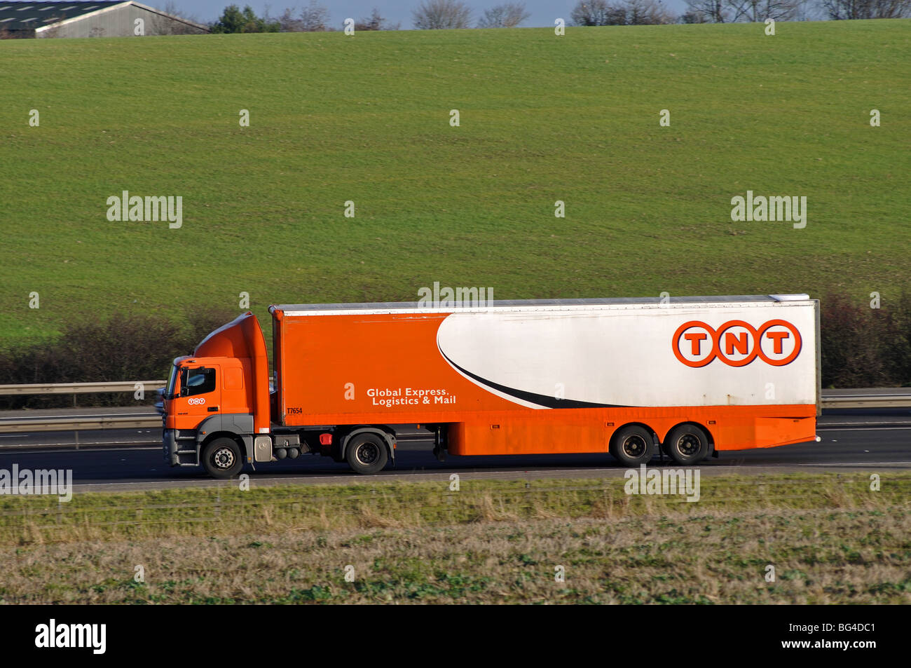 TNT lorry on M40 motorway, Warwickshire, England, UK Stock Photo