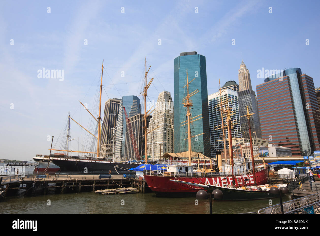 South Street Seaport and Lower Manhattan buildings, New York City, New