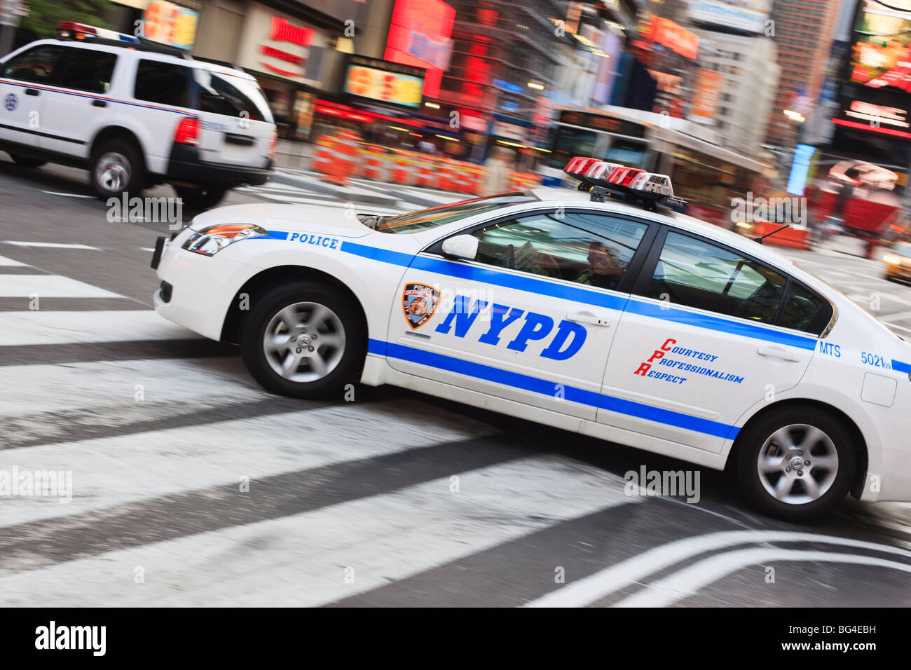 Police car in Times Square, Midtown, Manhattan, New York City, New York, United States of America, North America Stock Photo