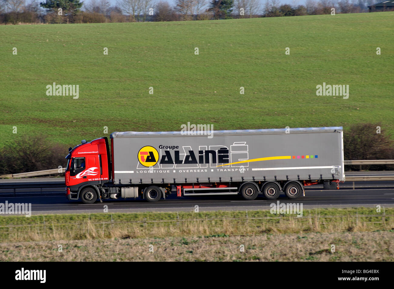 Groupe Alaine lorry on M40 motorway, Warwickshire, England, UK Stock Photo