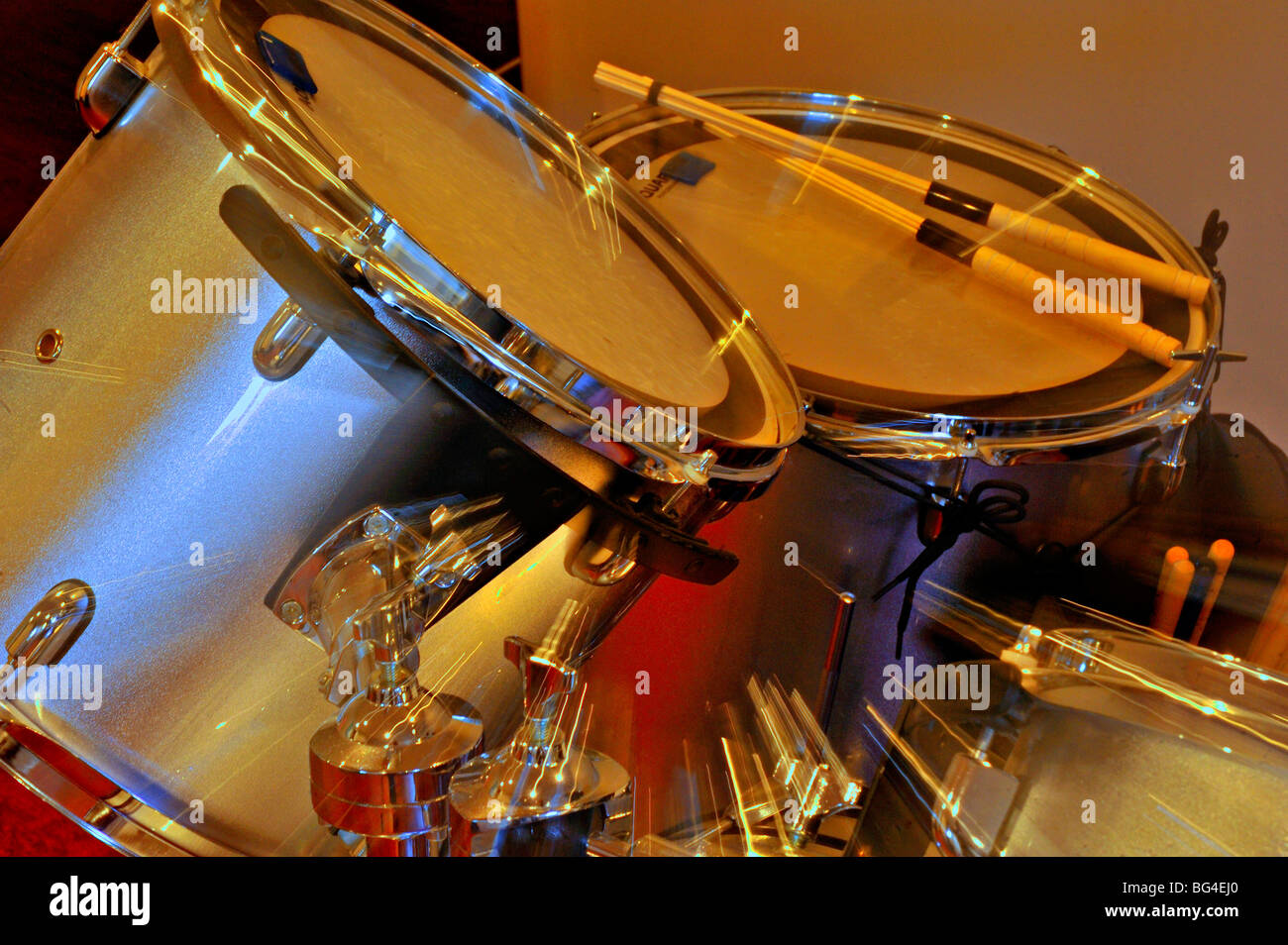 A conceptual blurred image of a drum set Stock Photo