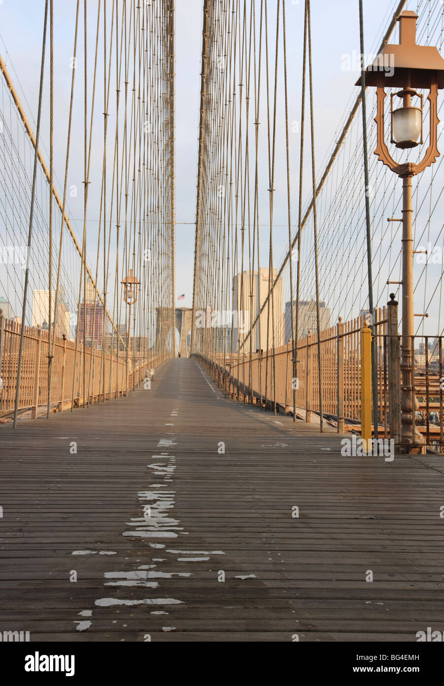 Early morning on Brooklyn Bridge, New York City, New York, United