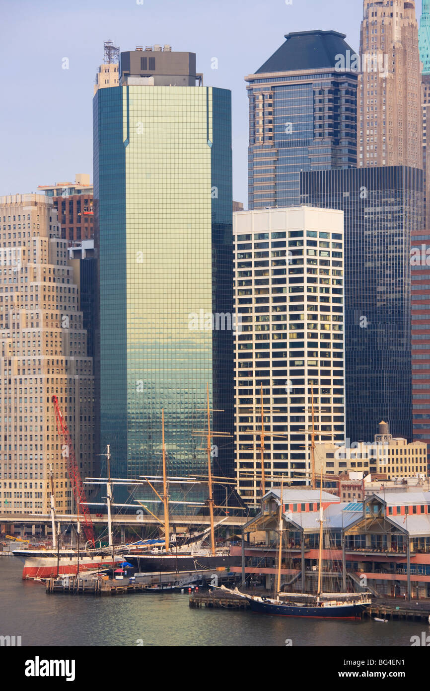 South Street Seaport and Lower Manhattan buildings, New York City, New