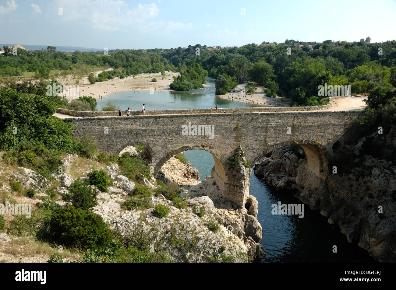 Pont du Diable, the Devil's Bridge, over Hérault River, near Saint Guilhem le Désert, Hérault, Languedoc Roussillon, France Stock Photo