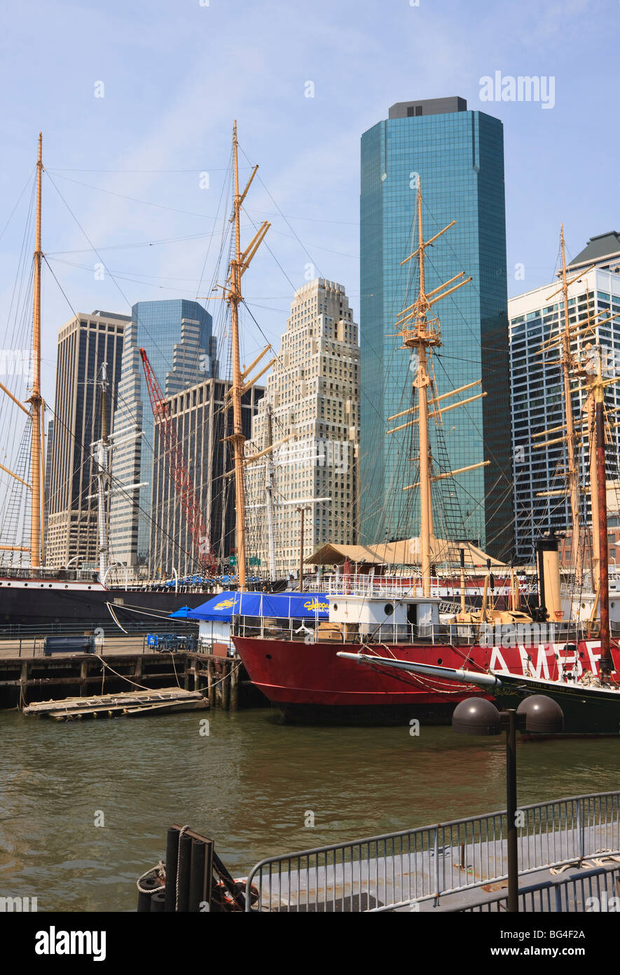 South Street Seaport and Lower Manhattan buildings, New York City, New