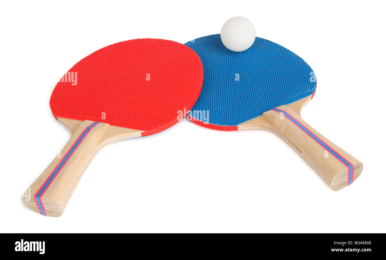 Two Table Tennis Rackets This is an isolated close-up of two table tennis rackets and one ball ...