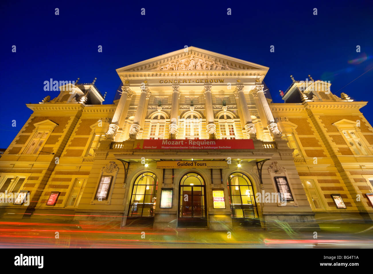 Amsterdam The Concertgebouw, Concert Gebouw, Music Hall building at dusk Stock Photo