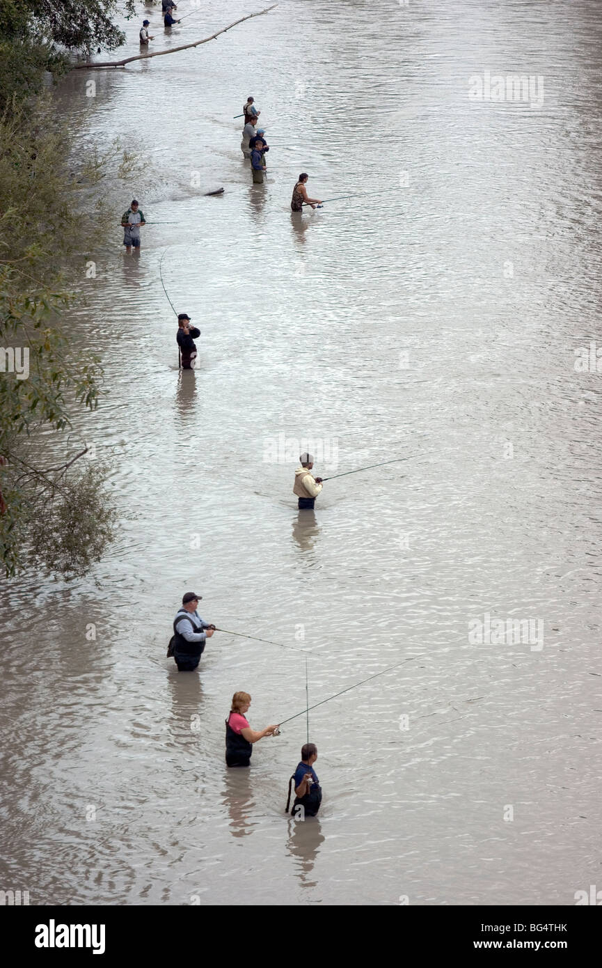 Anglers Salmon Fishing Stock Photo