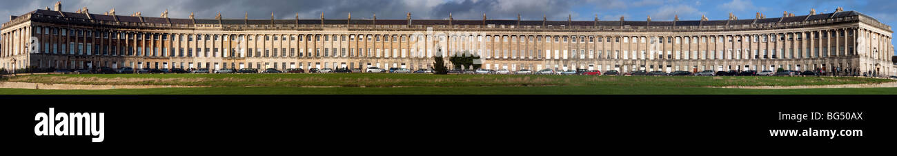 Panoramic view of entire Royal Crescent Bath Grade 1 listed Georgian Architecture designed by John Wood the Younger 1767 to 1774 Stock Photo