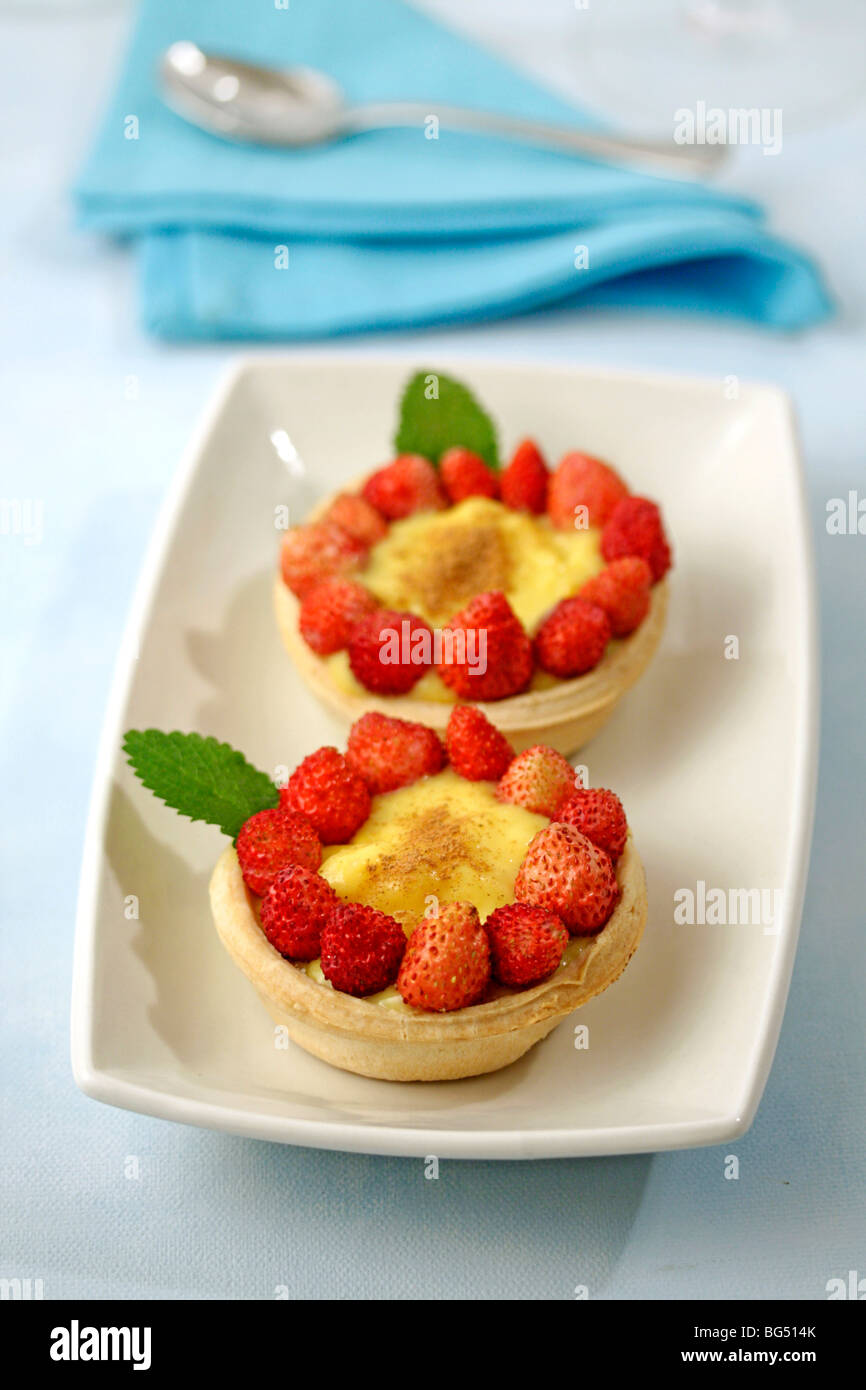 Strawberry tartlets. Recipe available. Stock Photo