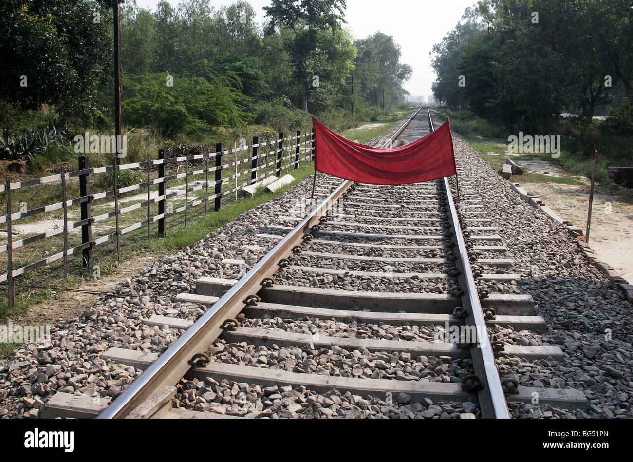Railway track closed for pedestrians, India Stock Photo