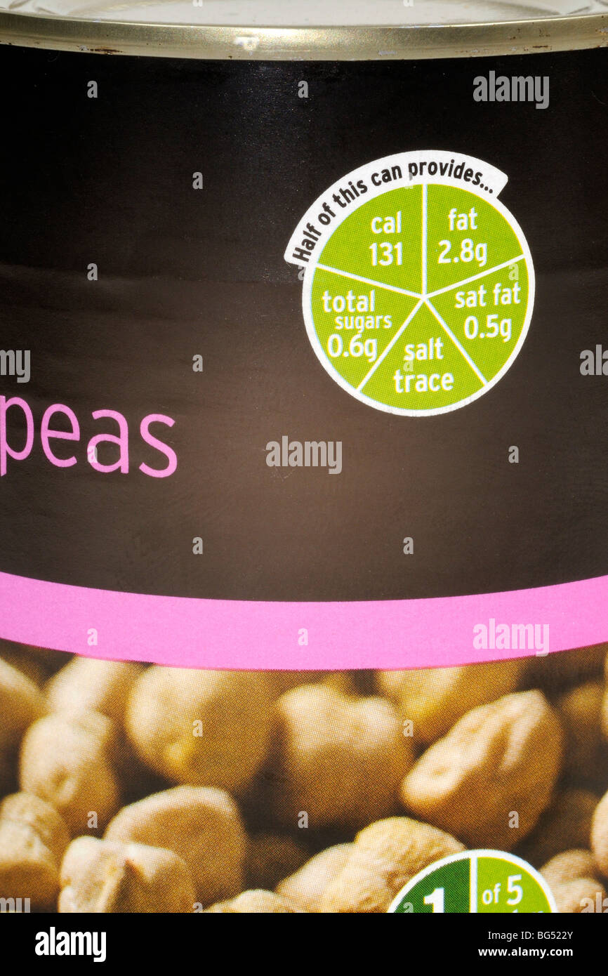 Healthy Food Label On a Can of Chick Peas Stock Photo