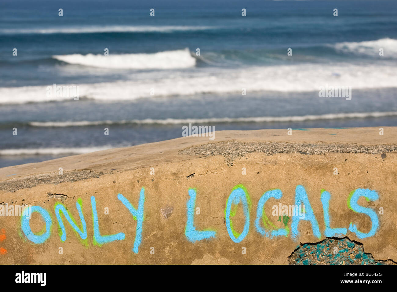 Surfing Grafitti on a wall by the La Cicer surf break in Las Palmas Stock Photo