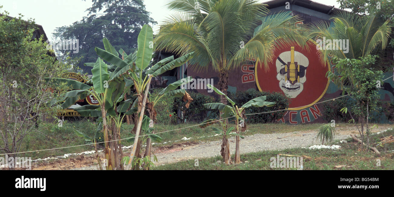 Guatemalan military base at Playa Grande in the Ixcan Jungle with Kaibil symbol Stock Photo