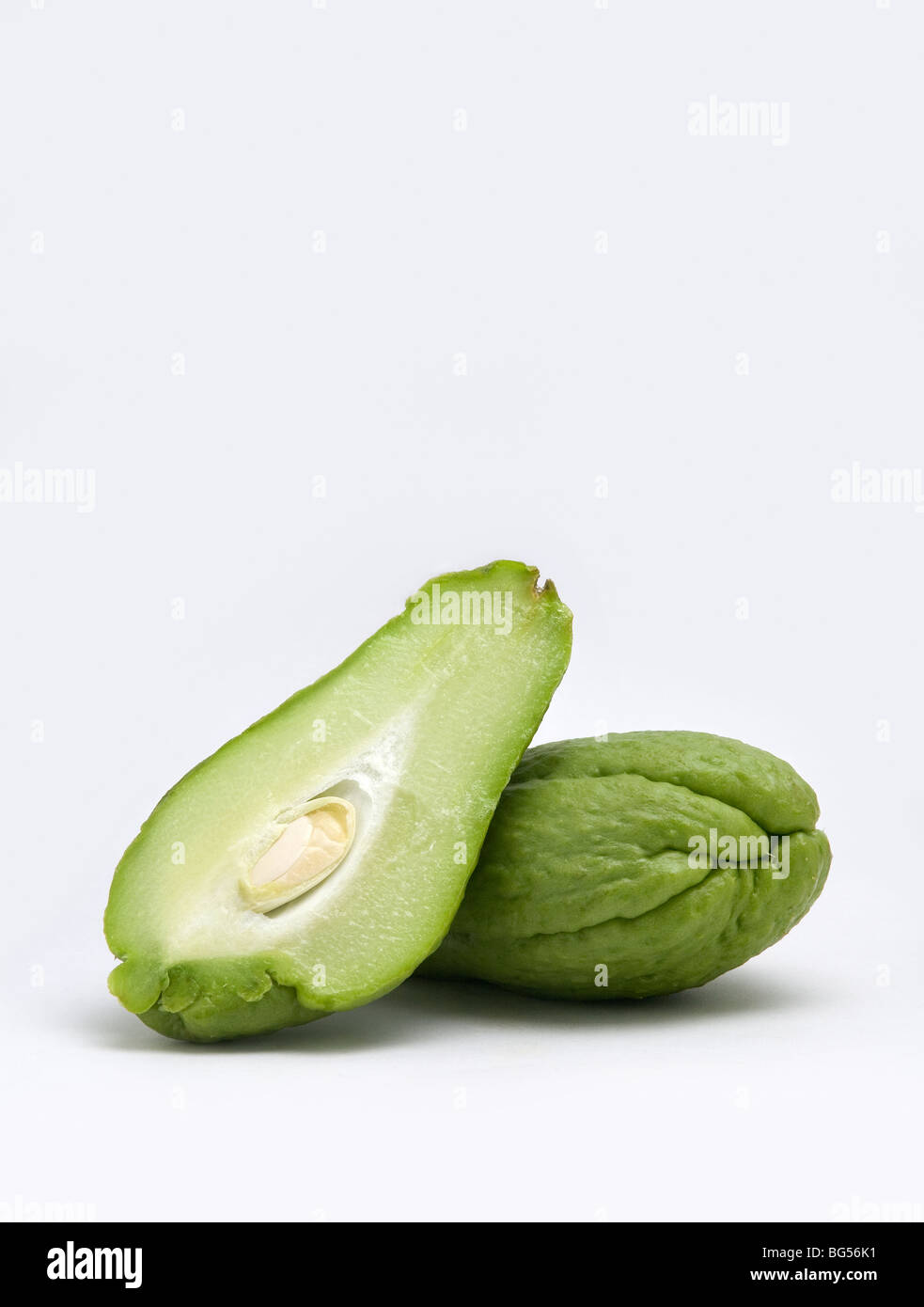 Close-up studio picture of the tropical fruit of chayote. Brazil. Stock Photo