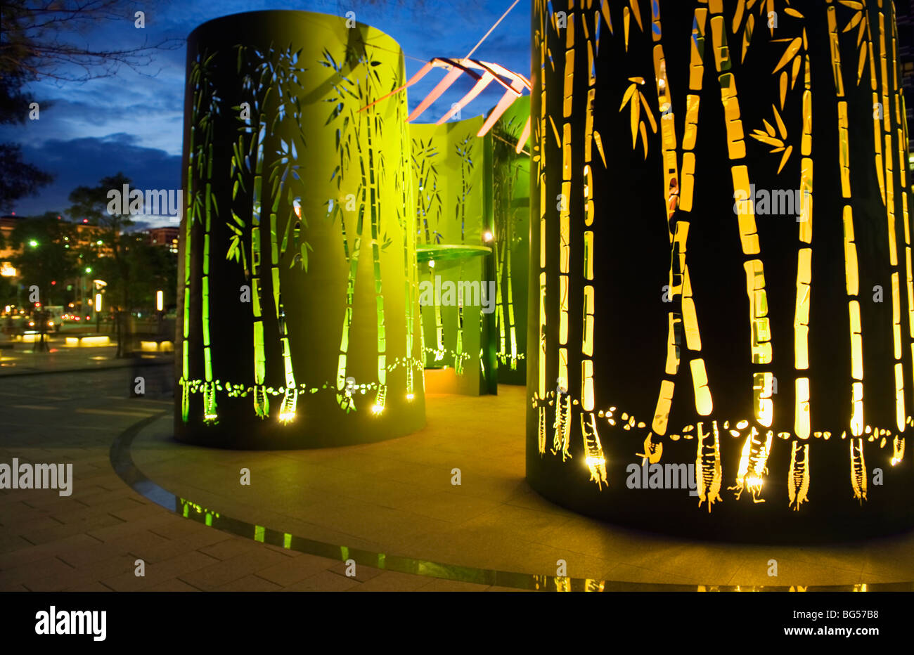 An art installation in Sanshia, Taiwan, inspired by Taiwan's Bamboo forests. Stock Photo