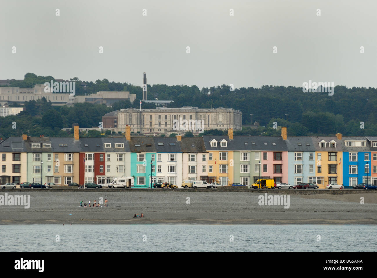 View of Aberystwyth University and the National Library of Wales from the sea. Stock Photo