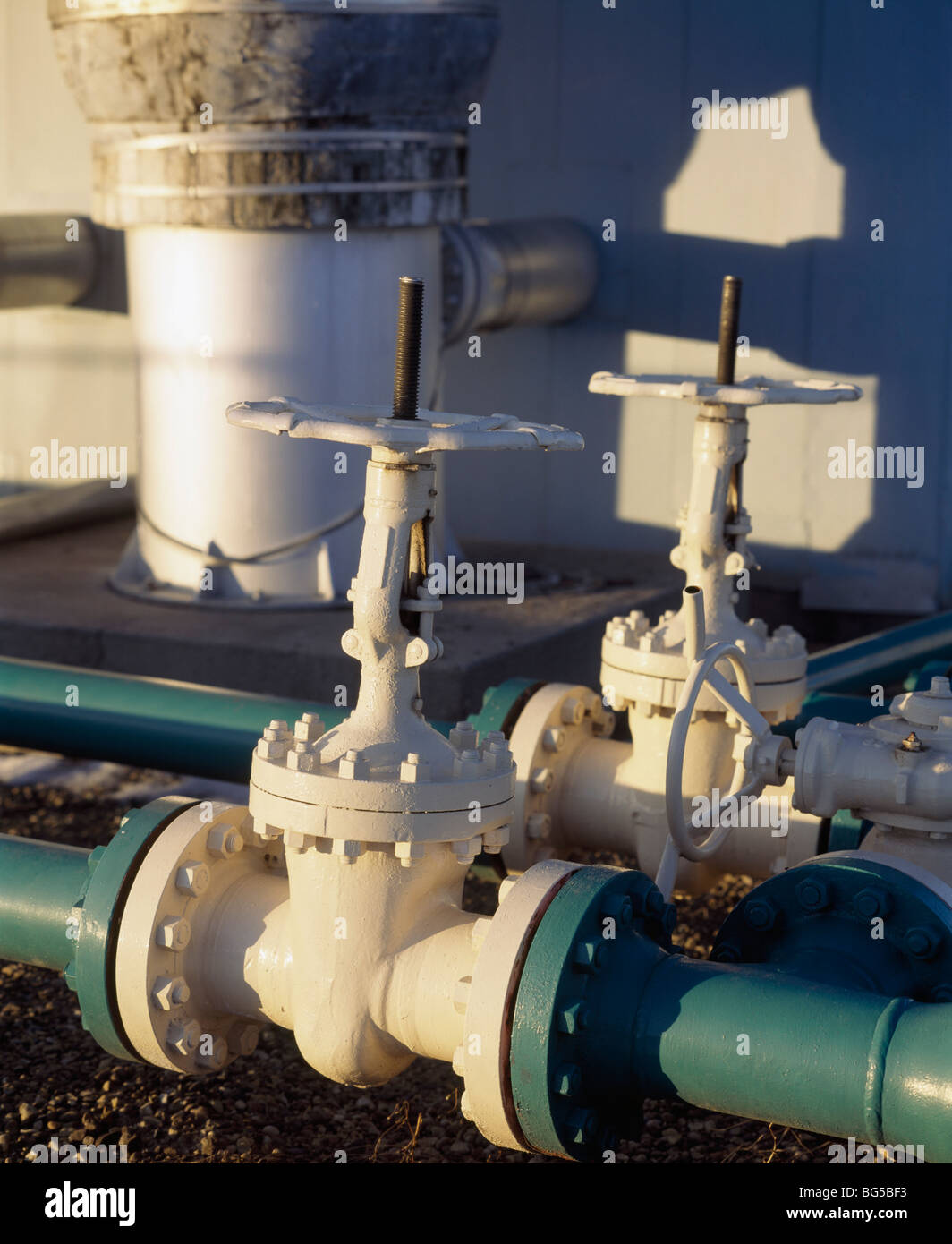 Values and pipes, Gas Plant Stock Photo