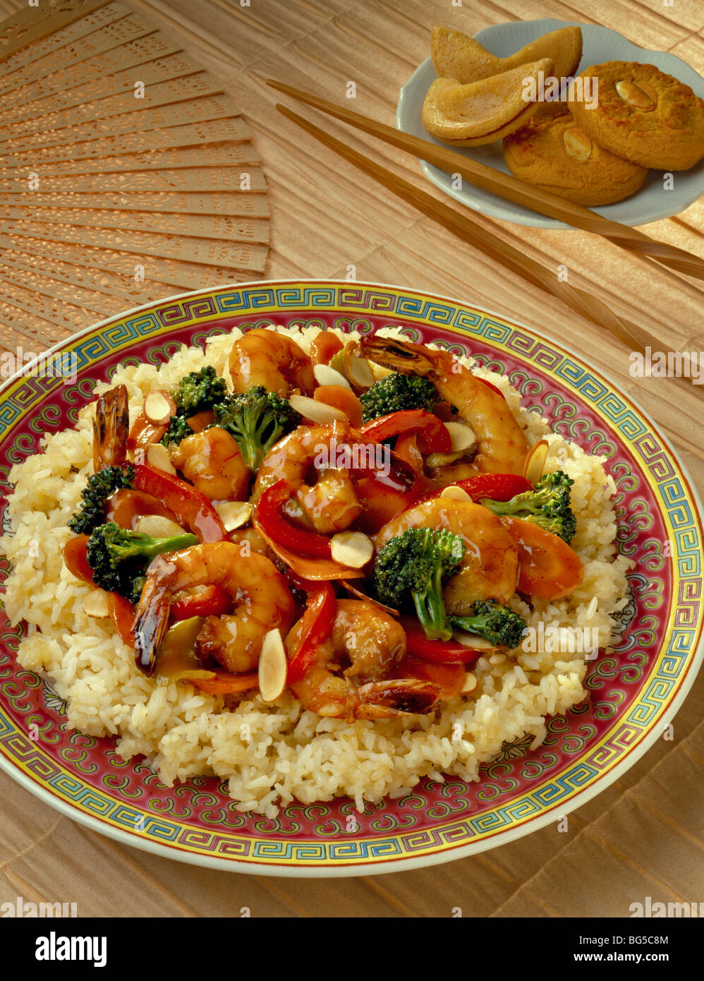 Shrimp stir fry with vegetables and rice Stock Photo - Alamy