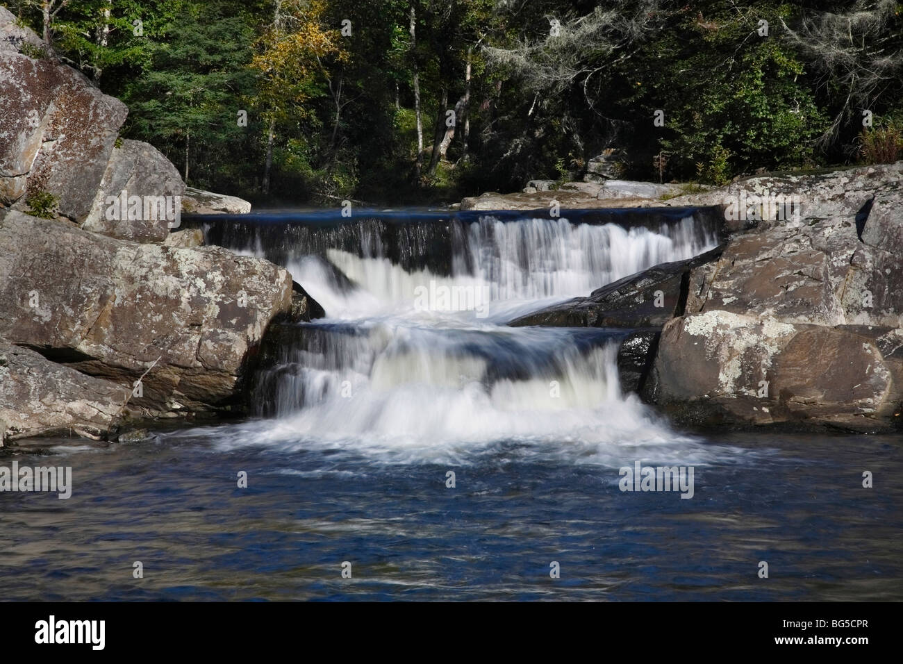 Linville Falls in North Carolina in USA landscape with water and woods backgrounds luxury premium North America US daily life everyday hi-res Stock Photo