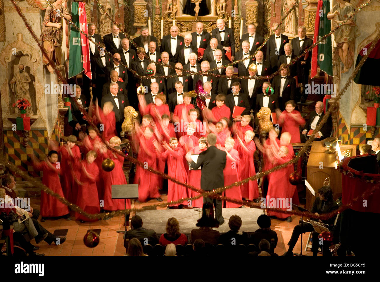 Christmas Choir at San Xavier Mission Tucson Stock Photo