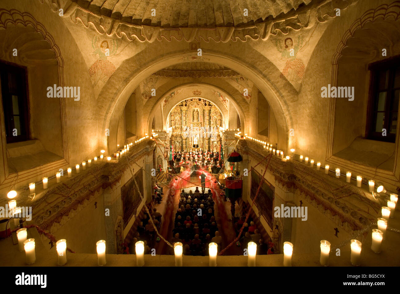 Christmas Choir at San Xavier Mission Tucson Stock Photo