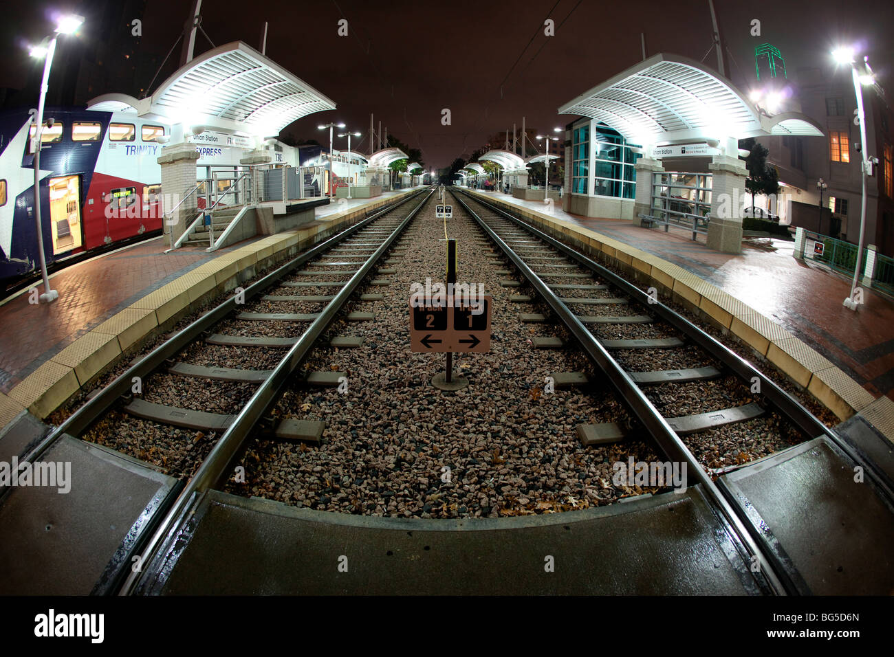 DART Rail system, Fisheye view, Downtown Dallas, Dallas, Texas, USA
