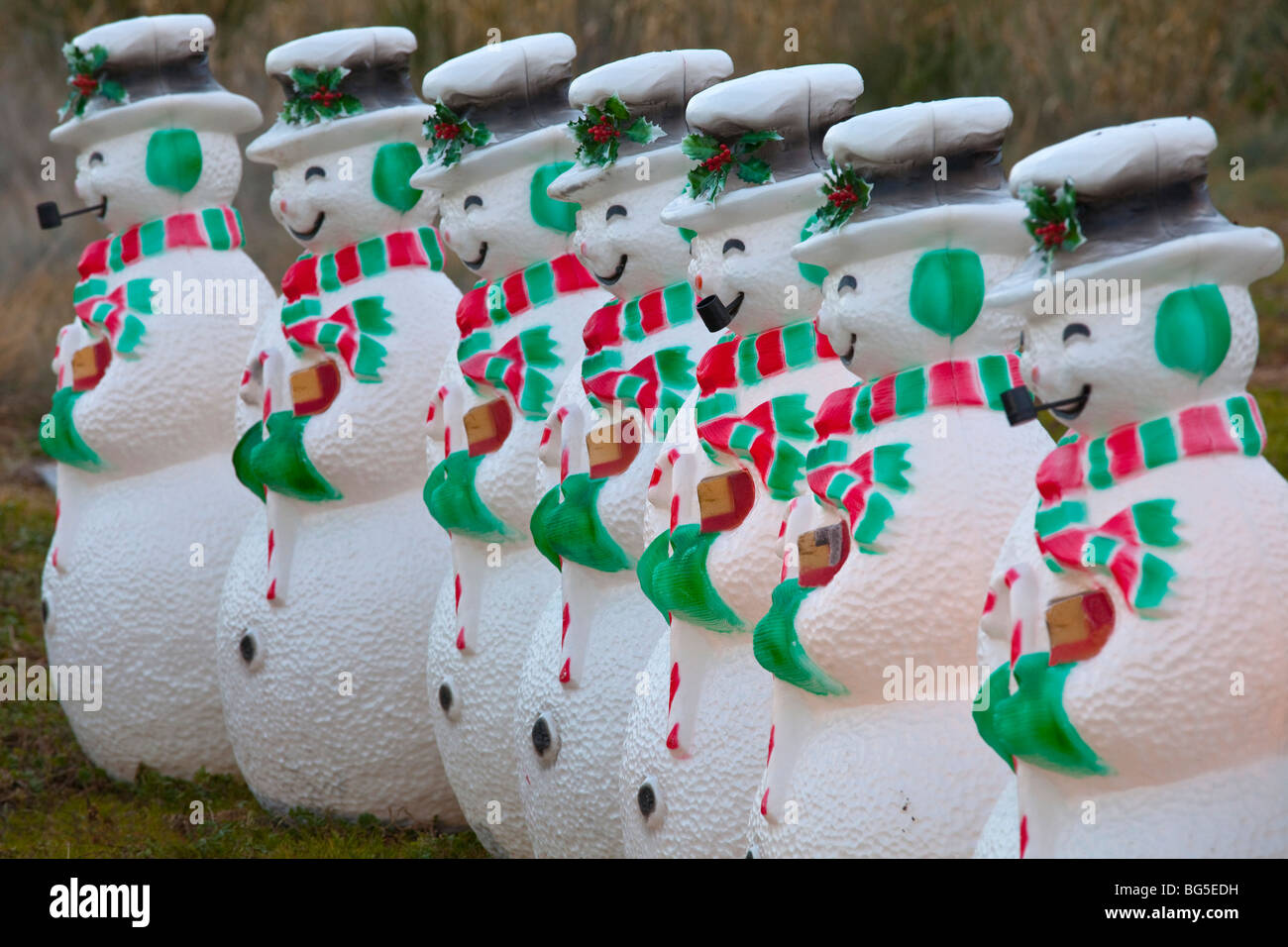 Snowmen on parade at CornerStone garden and sculpture center in