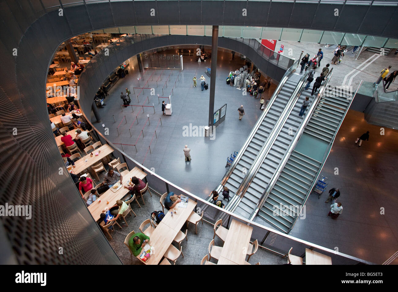 Hall of Zurich Airport, Switzerland, showing Check in, food concourse