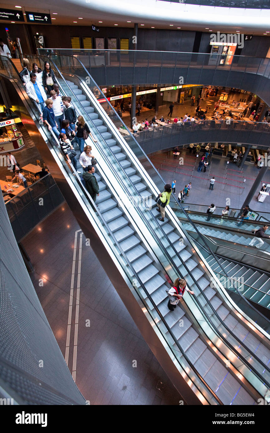 Hall of Zurich Airport, Switzerland, showing Check in, food concourse
