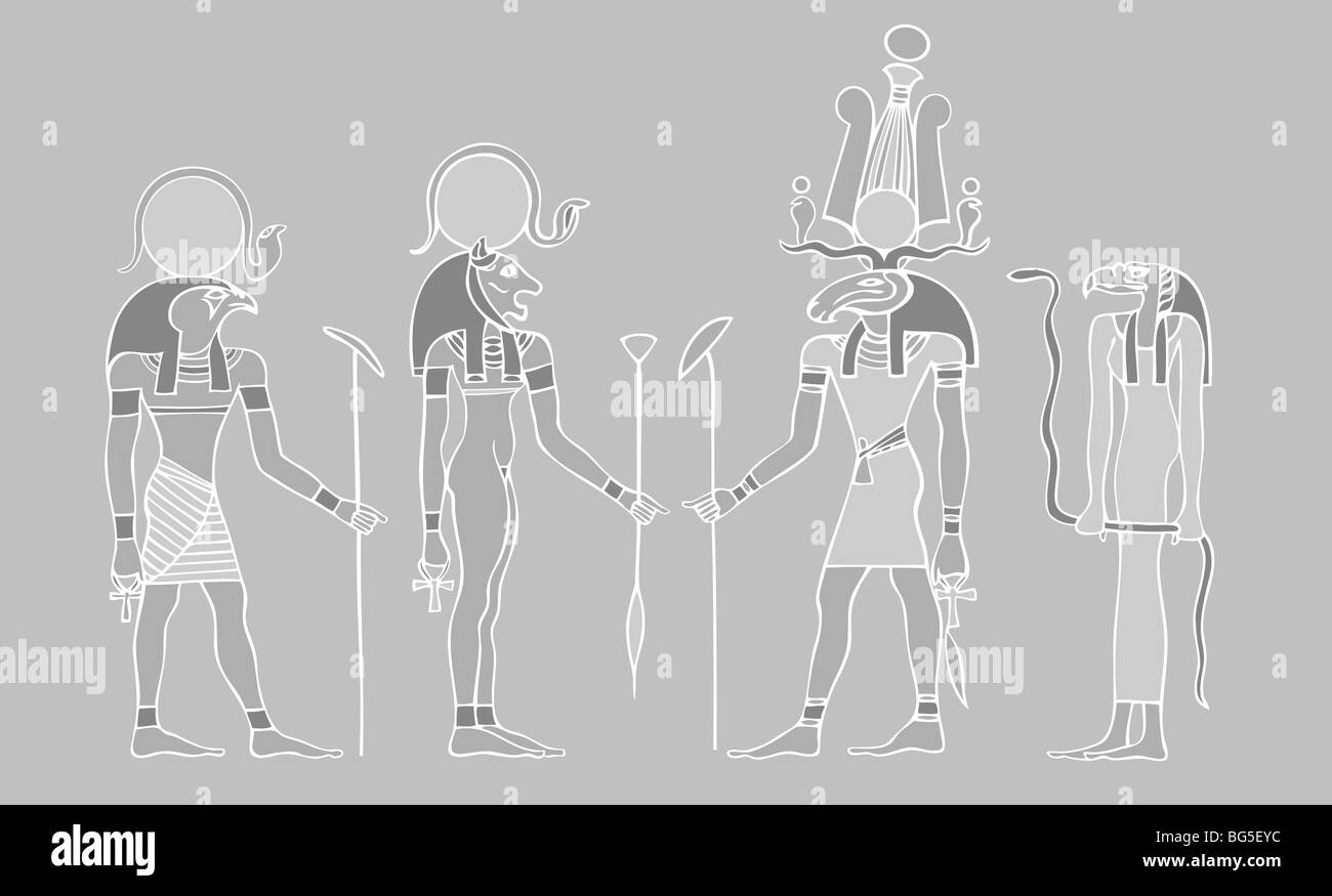 Various Egyptian gods, goddess and symbols Stock Photo