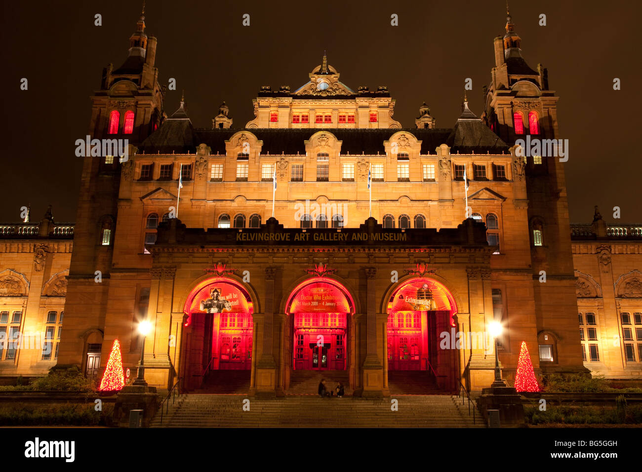 View of main entrance to Kelvingrove Art Gallery and museum at night Stock Photo