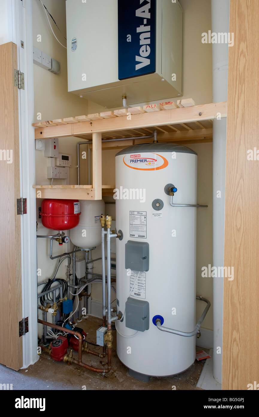 Solar water heating hot water tank Stock Photo Alamy