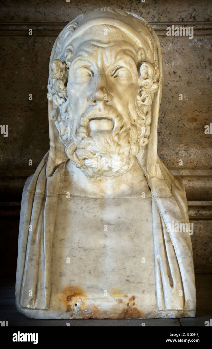 Portrait bust of Homer. Roman copy of a (lost) Hellenistic Greek original. Stock Photo