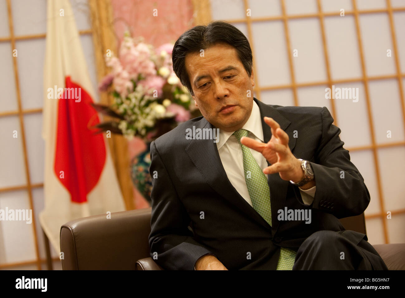 Foreign Minister Katsuya Okada, of the Japanese Government, during an interview in Tokyo, Japan, Thursday 7th December 2009. Stock Photo