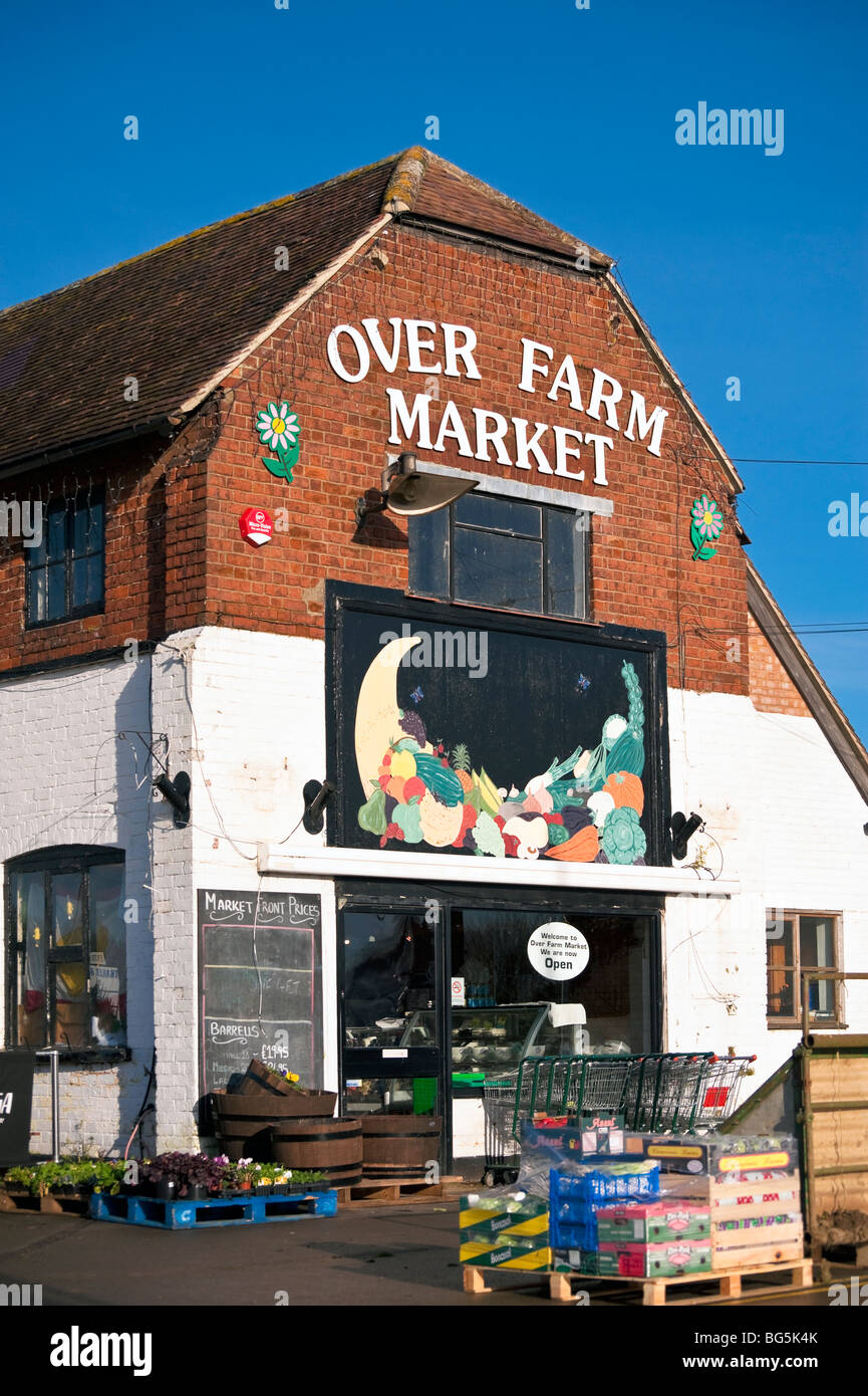 Over Farm Market on the A40 dual carriageway near Gloucester, UK. Large farm shop in Gloucestershire, GB. Farmers market. Stock Photo