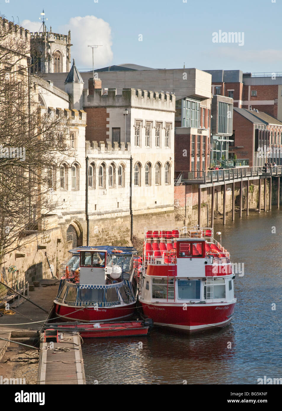 Cruise boats on moored on river Ouse, York Stock Photo