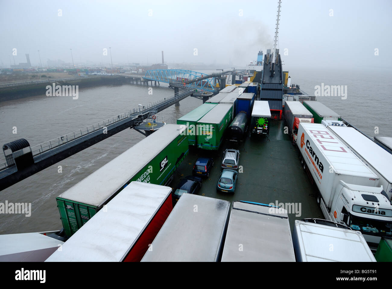 Lorries on Liverpool Viking ferry from Birkenhead to Dublin Ireland Stock Photo