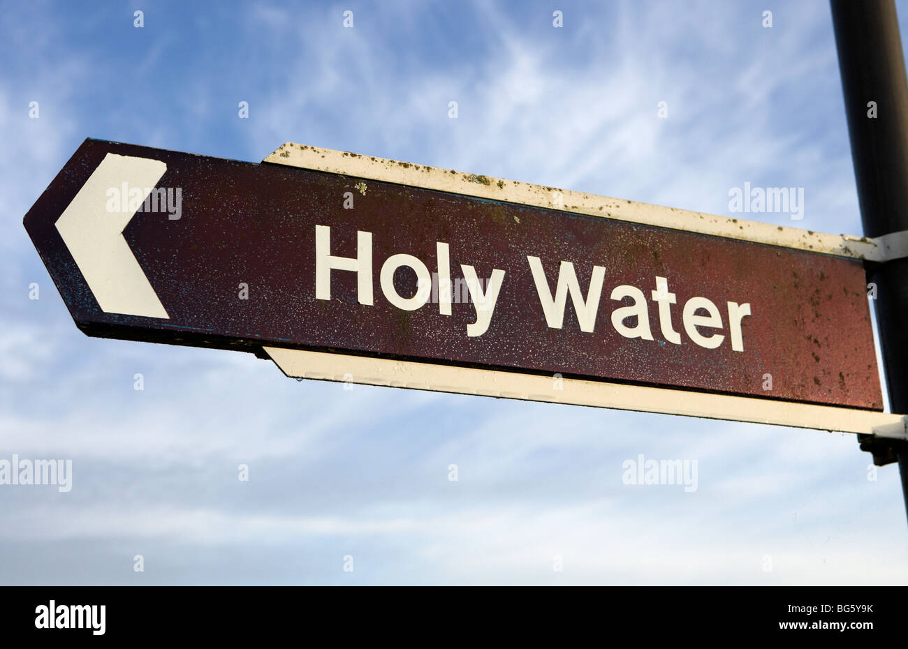 holy water signpost at knock marian shrine county mayo republic of ireland Stock Photo