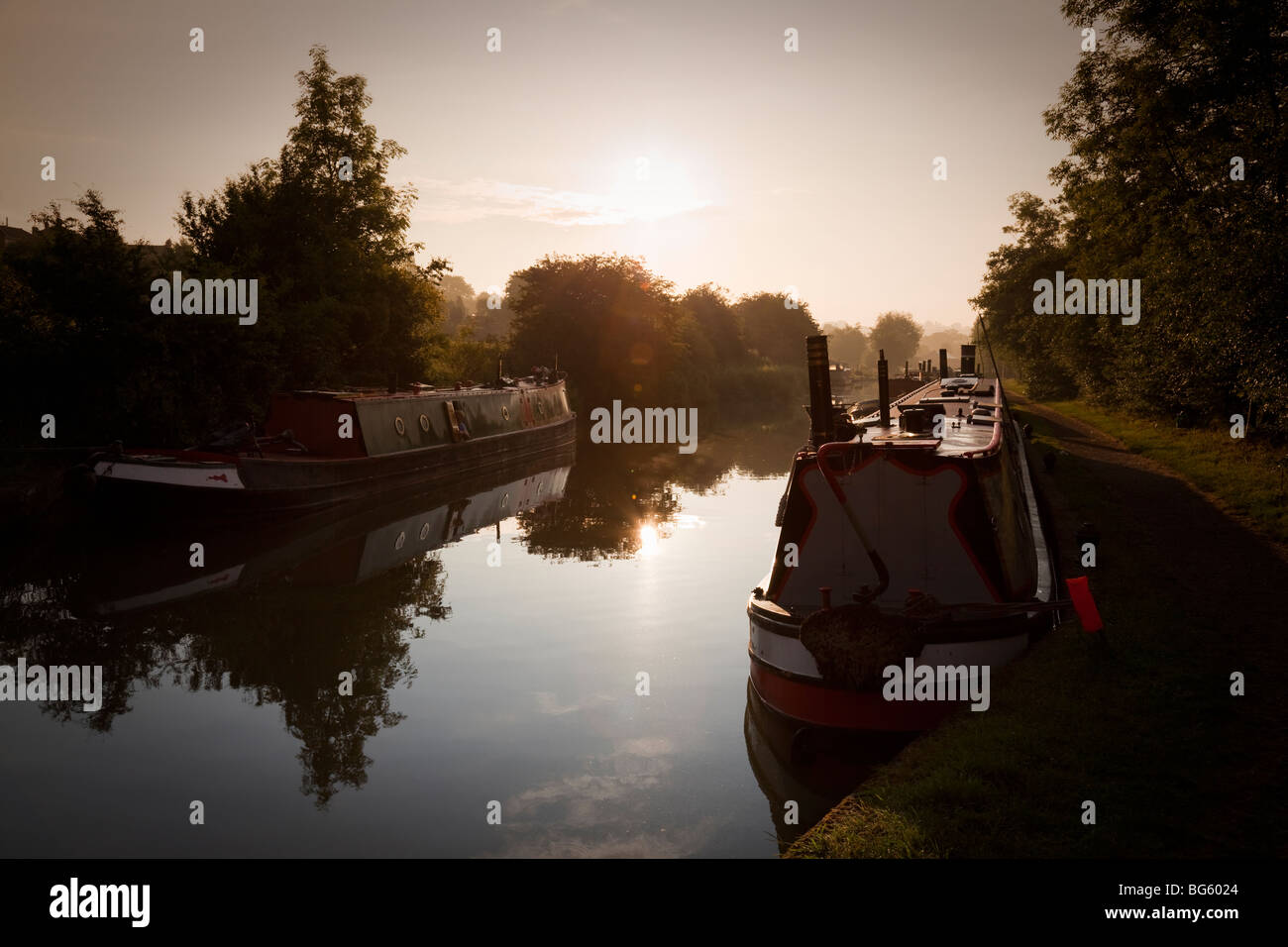 The Grand Union Canal at dawn, Braunston, Northamptonshire, England, Great Britain Stock Photo