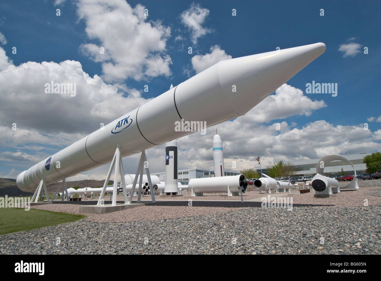 ATK Space Systems facility near Corinne Utah missle and rocket display Tu-777 Space Shuttle Reusable Solid Rocket Motor Stock Photo