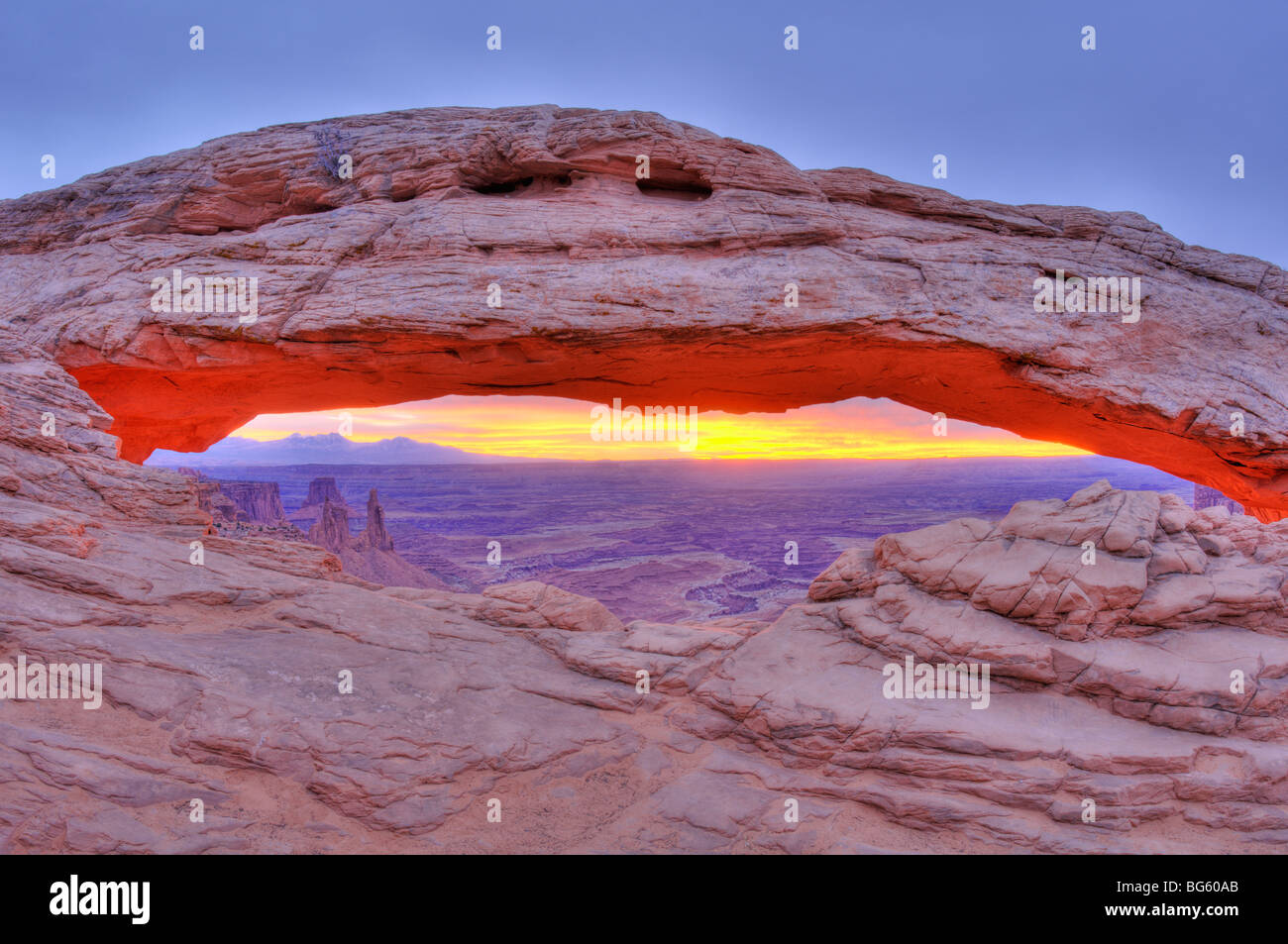Sunrise on Mesa Arch, Island in the Sky, Canyonlands National Park, Utah Stock Photo