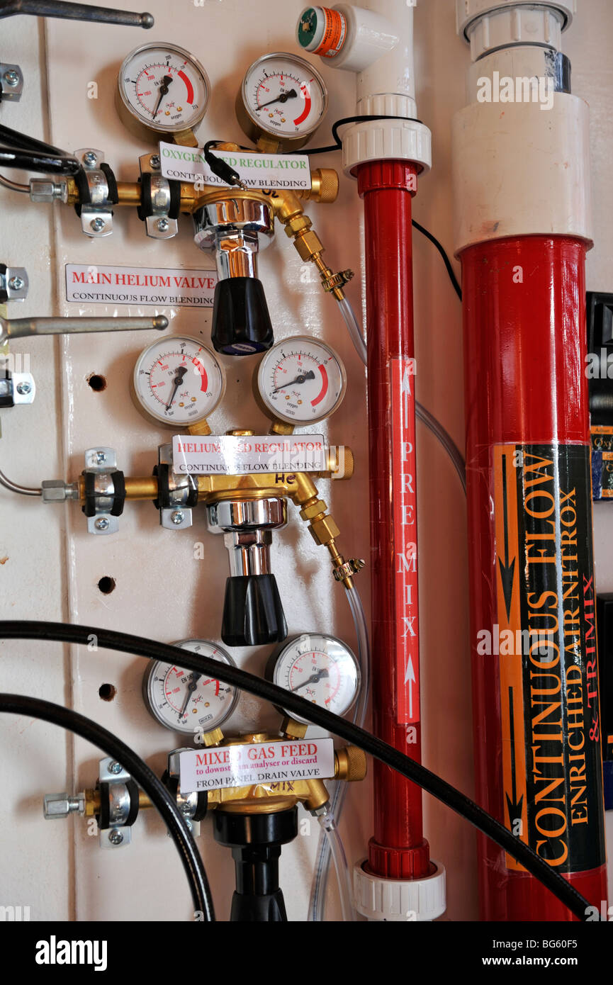 Scuba diving technical gas continuous flow blending panel Stock Photo
