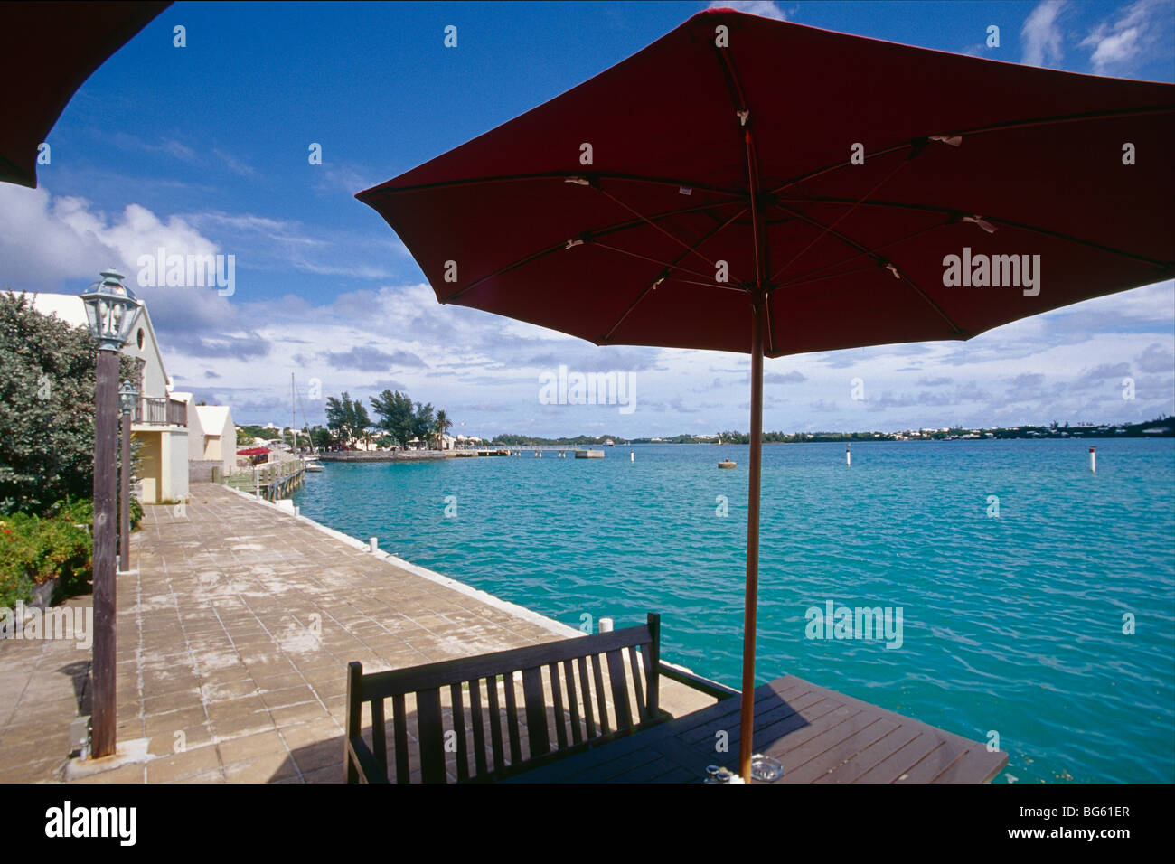 Bay side table of a restaurant, St Georges, Bermuda Stock Photo