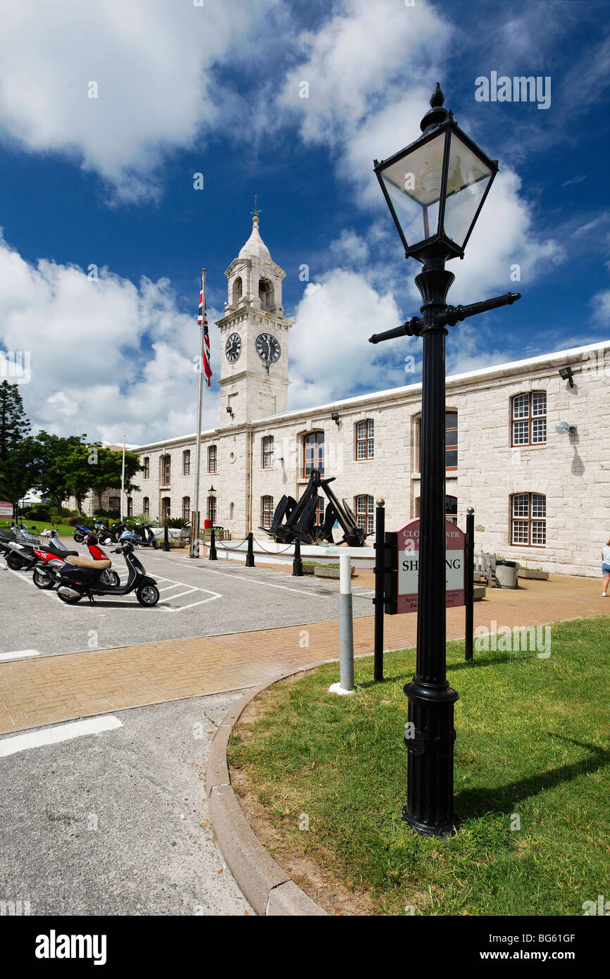 Building with Clock tower, Royal Naval Dockyard, Bermuda Stock Photo