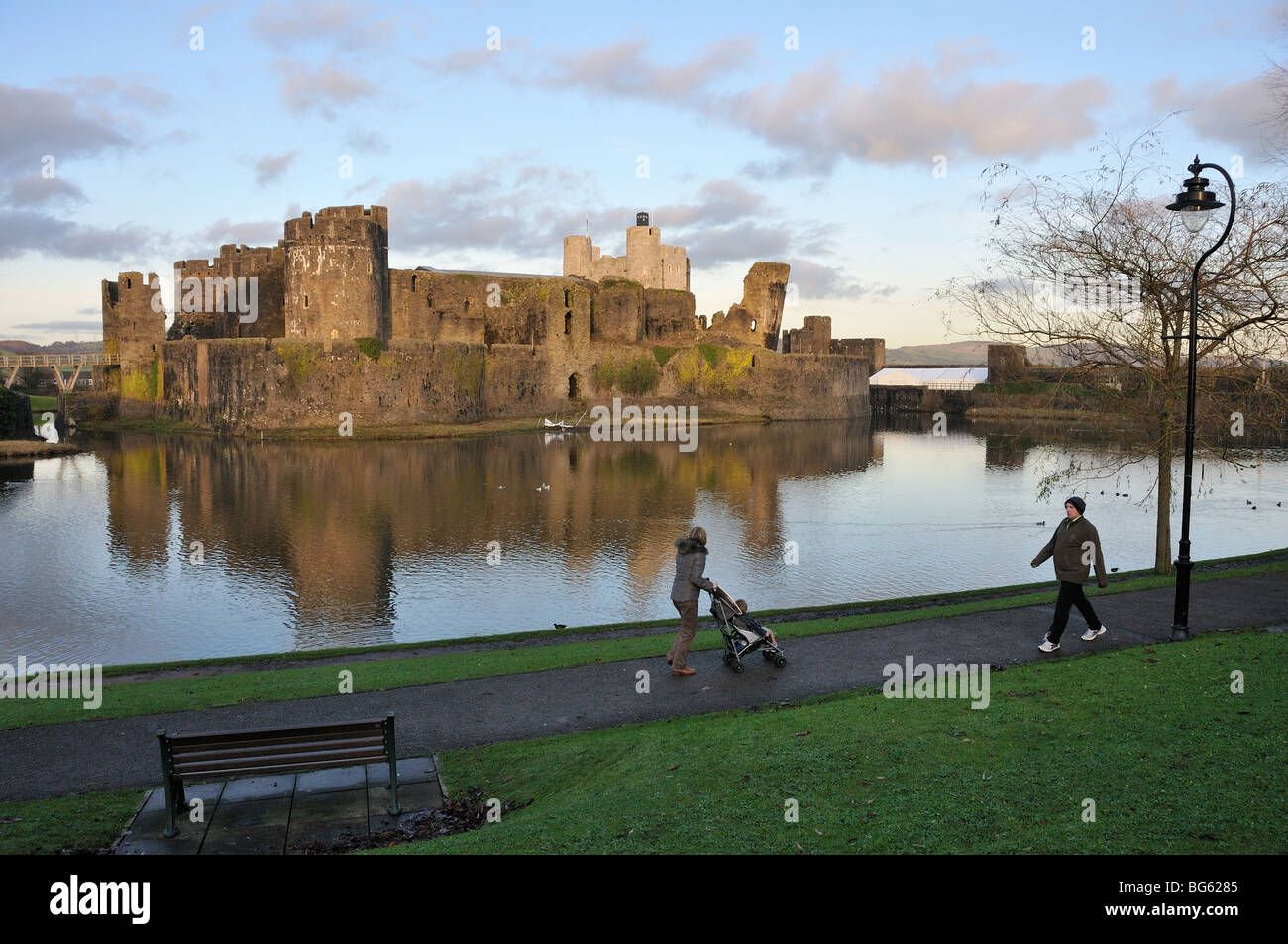 Doctor Who's Tardis on top of Caerphilly Castle Stock Photo
