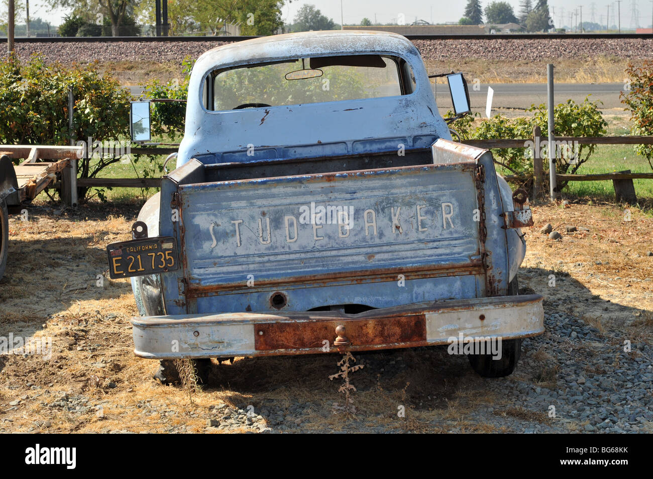 An Old Studebaker pickup in the corner of a parking lot in Central Valley, California, USA Stock Photo